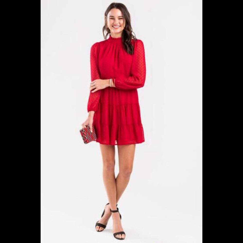 Francesca’s swiss dot long sleeve red dress, XSMALL
